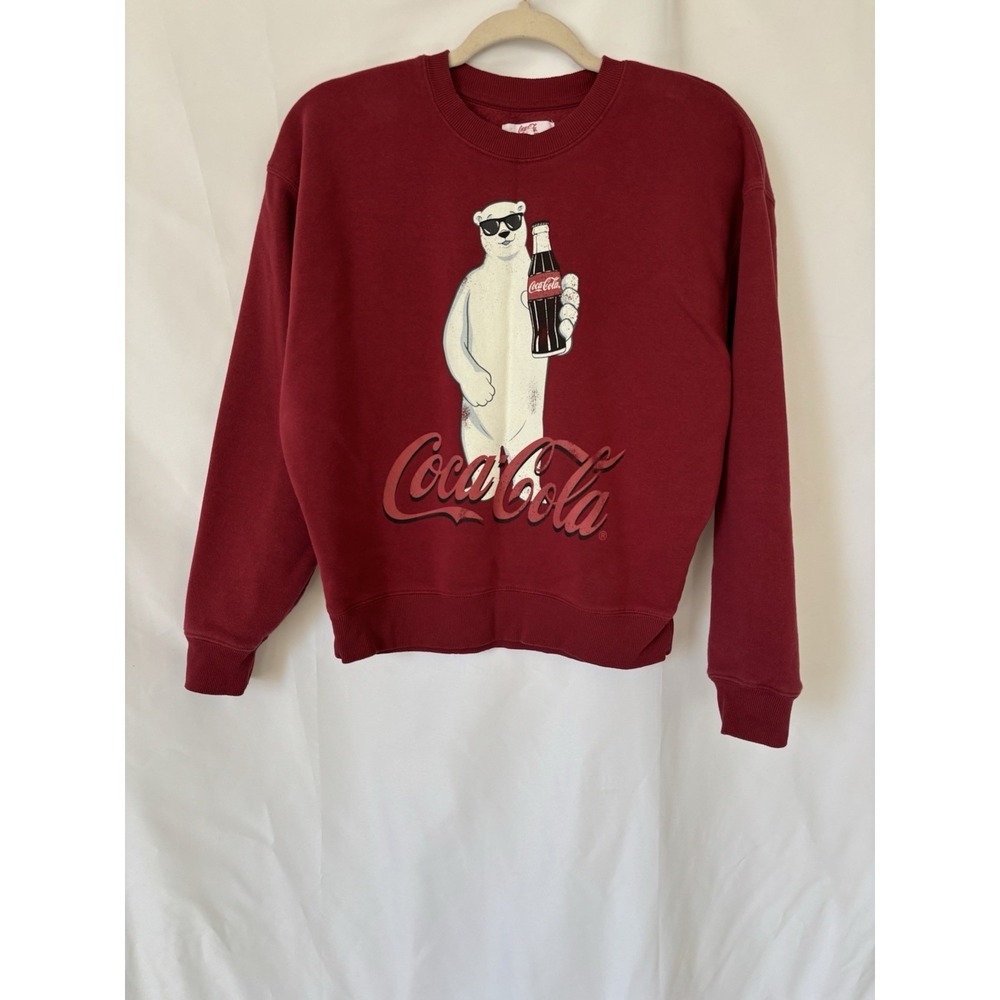 Coca Cola Polar Bear Coke Bottle Sweatshirt Crewneck Burgundy Women's XXS